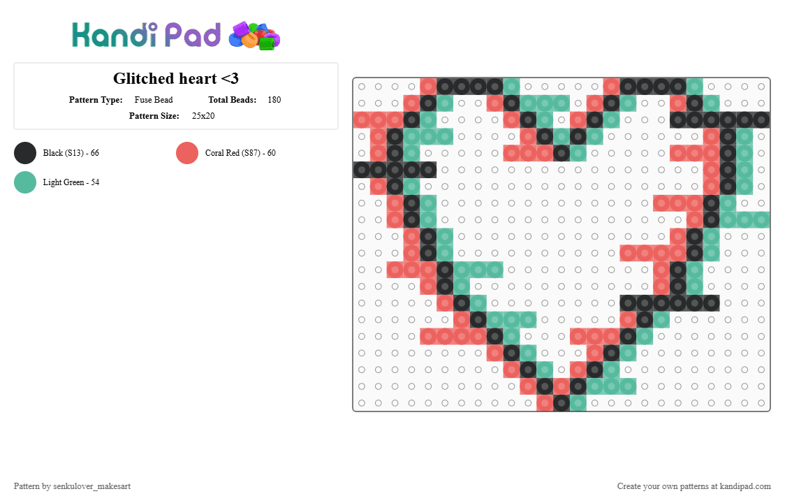Glitched heart - Fuse Bead Pattern by neruloves_kaito on Kandi Pad - red,teal