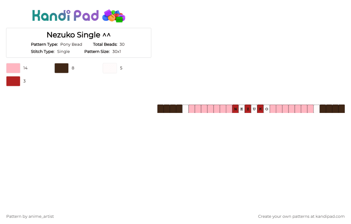 Nezuko Single ^^ - Pony Bead Pattern by neruloves_kaito on Kandi Pad - brown,pink
