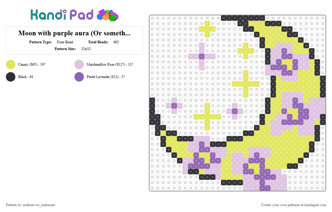 Moon with purple aura (Or something.. LOL) - Fuse Bead Pattern by neruloves_kaito on Kandi Pad - yellow,pink