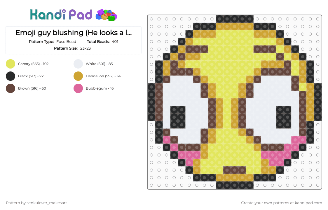Emoji guy blushing (He looks a lil krayz...) - Fuse Bead Pattern by neruloves_kaito on Kandi Pad - brown,orange,yellow