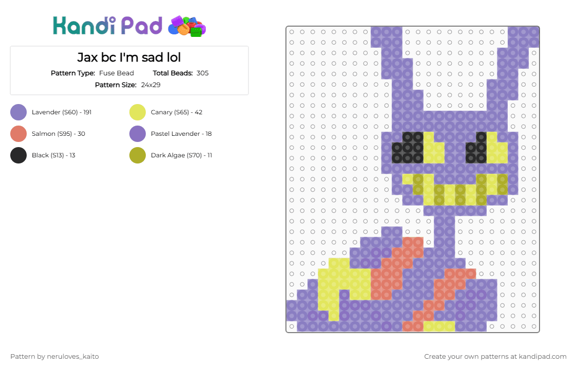 Jax bc I\'m sad lol - Fuse Bead Pattern by neruloves_kaito on Kandi Pad - pink