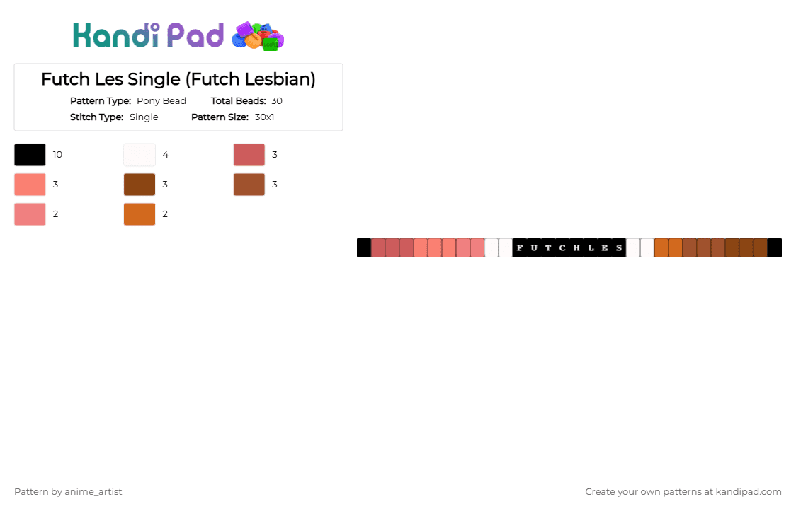 Futch Les Single (Futch Lesbian) - Pony Bead Pattern by rain-is-main on Kandi Pad - red,orange