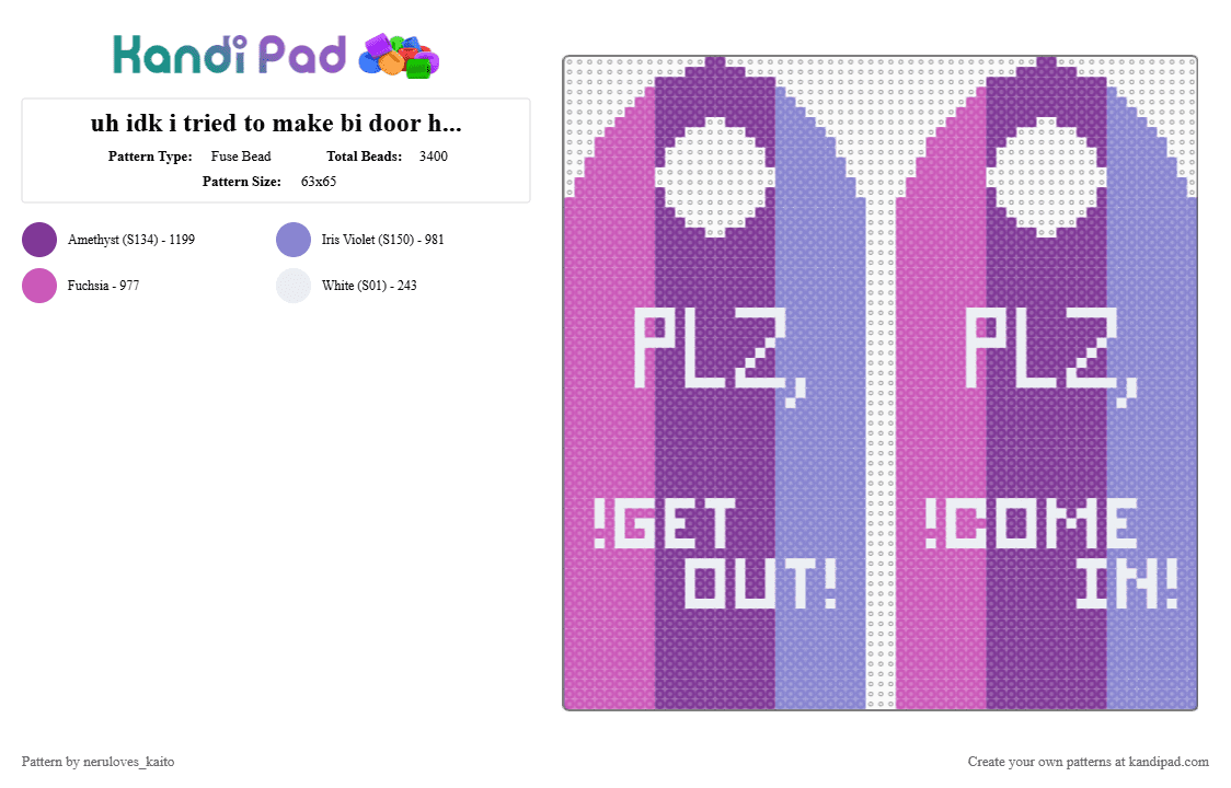 uh idk i tried to make bi door hangers gng - Fuse Bead Pattern by rain-is-main on Kandi Pad - pink,blue