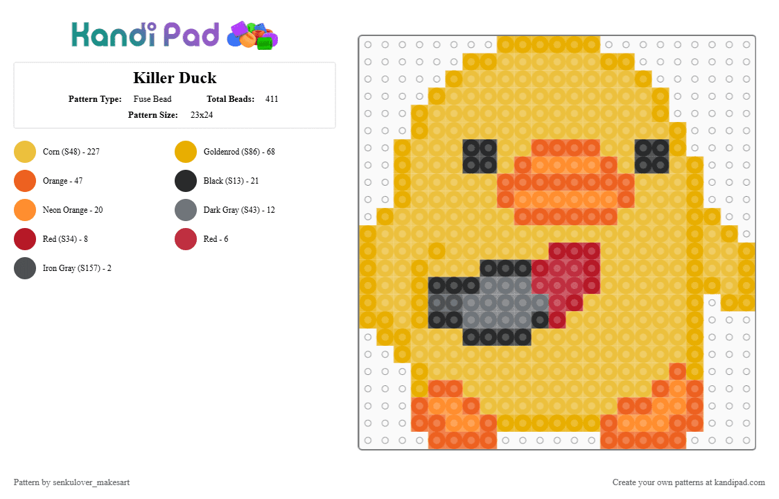 Killer Duck - Fuse Bead Pattern by neruloves_kaito on Kandi Pad - orange,yellow