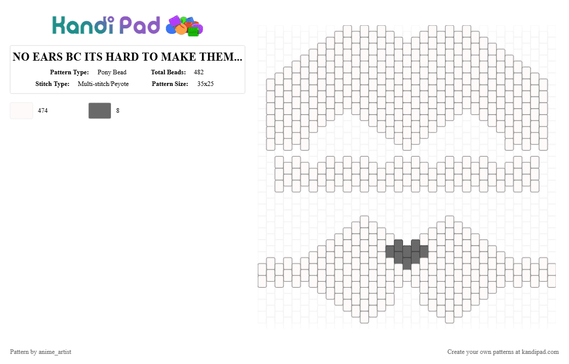 NO EARS BC ITS HARD TO MAKE THEMM :ccccccccc - Pony Bead Pattern by rain-is-main on Kandi Pad - white