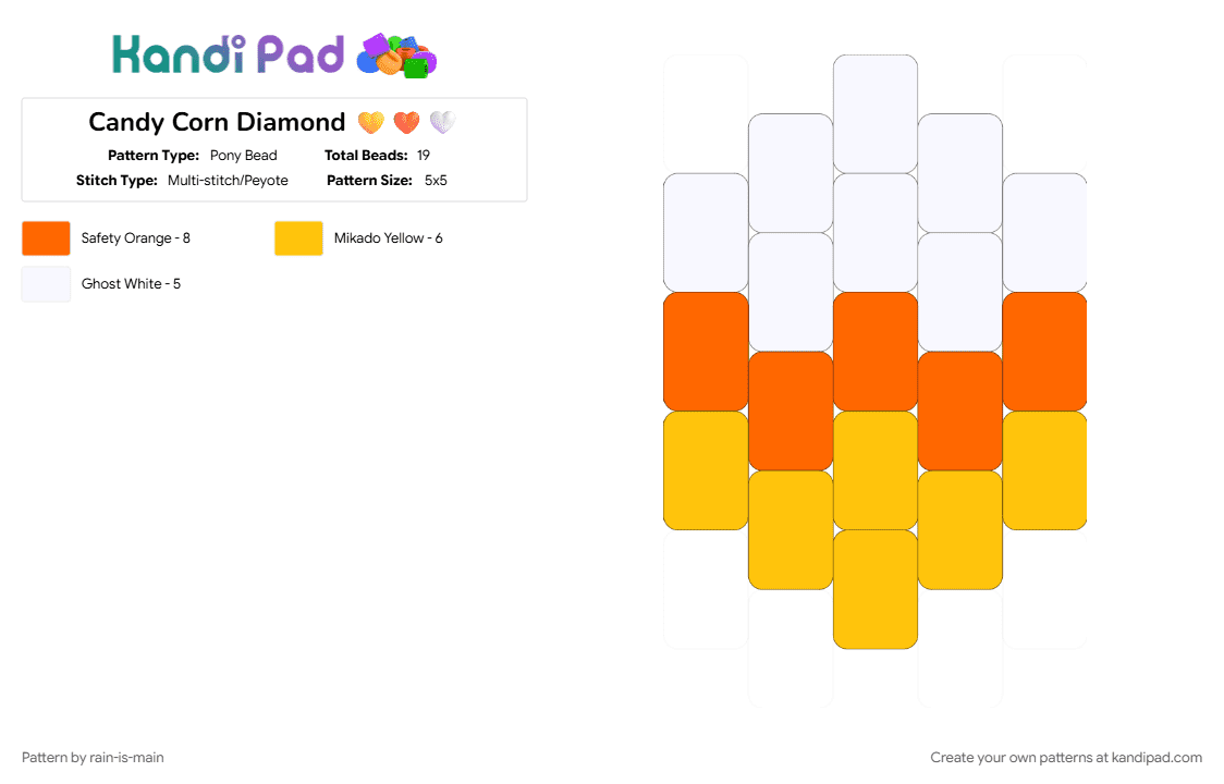 Candy Corn Diamond 💛🧡🤍 - Pony Bead Pattern by rain-is-main on Kandi Pad - 