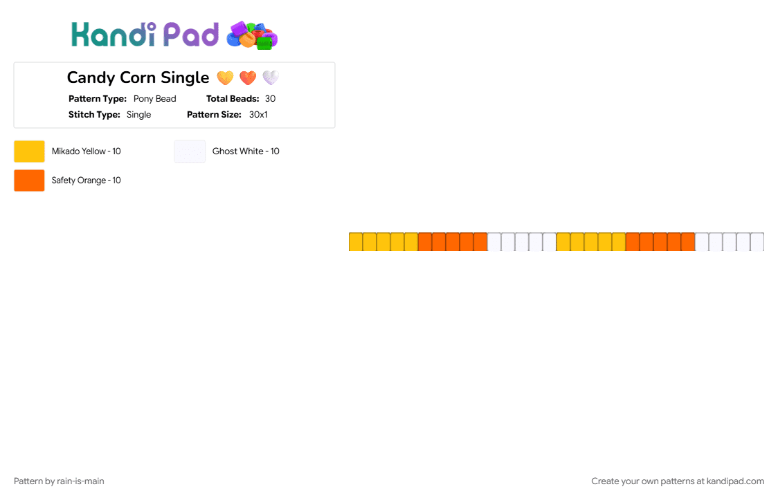 Candy Corn Single 💛🧡🤍 - Pony Bead Pattern by rain-is-main on Kandi Pad - 