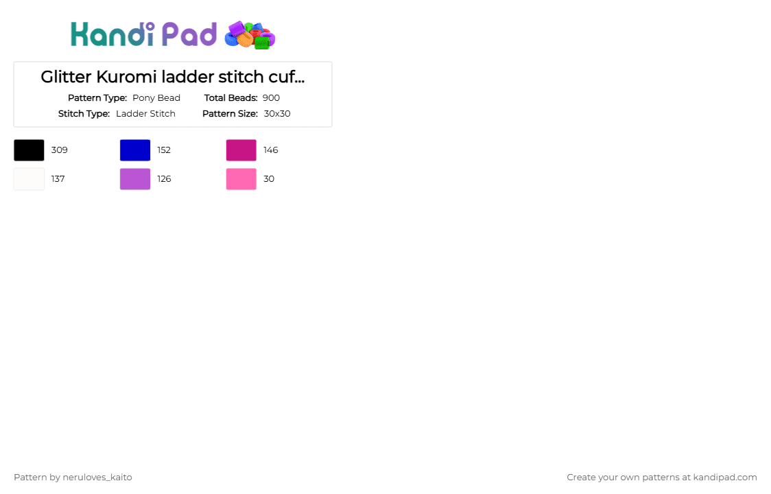 Glitter Kuromi ladder stitch cuff (w/ Bi bg) - Pony Bead Pattern by rain-is-main on Kandi Pad - 