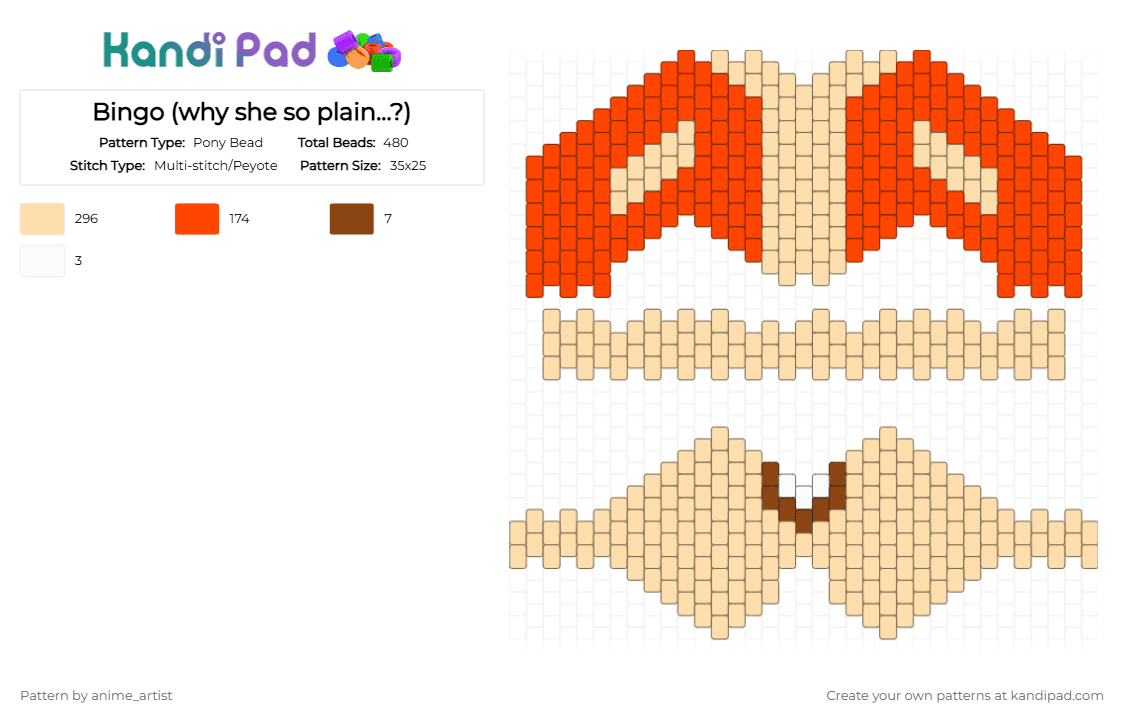 Bingo (why she so plain...?) - Pony Bead Pattern by rain-is-main on Kandi Pad - beige,red