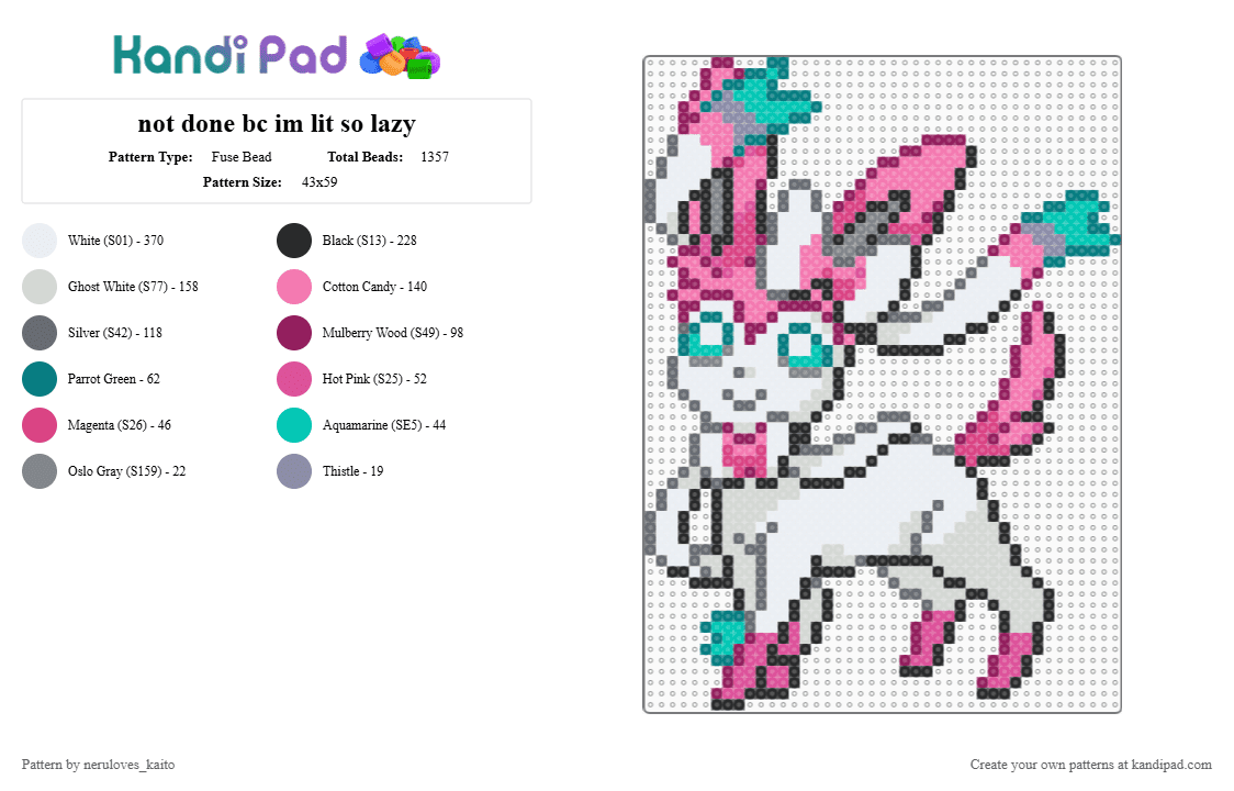 #0700 - Sylveon - Fuse Bead Pattern by rain-is-main on Kandi Pad - pink