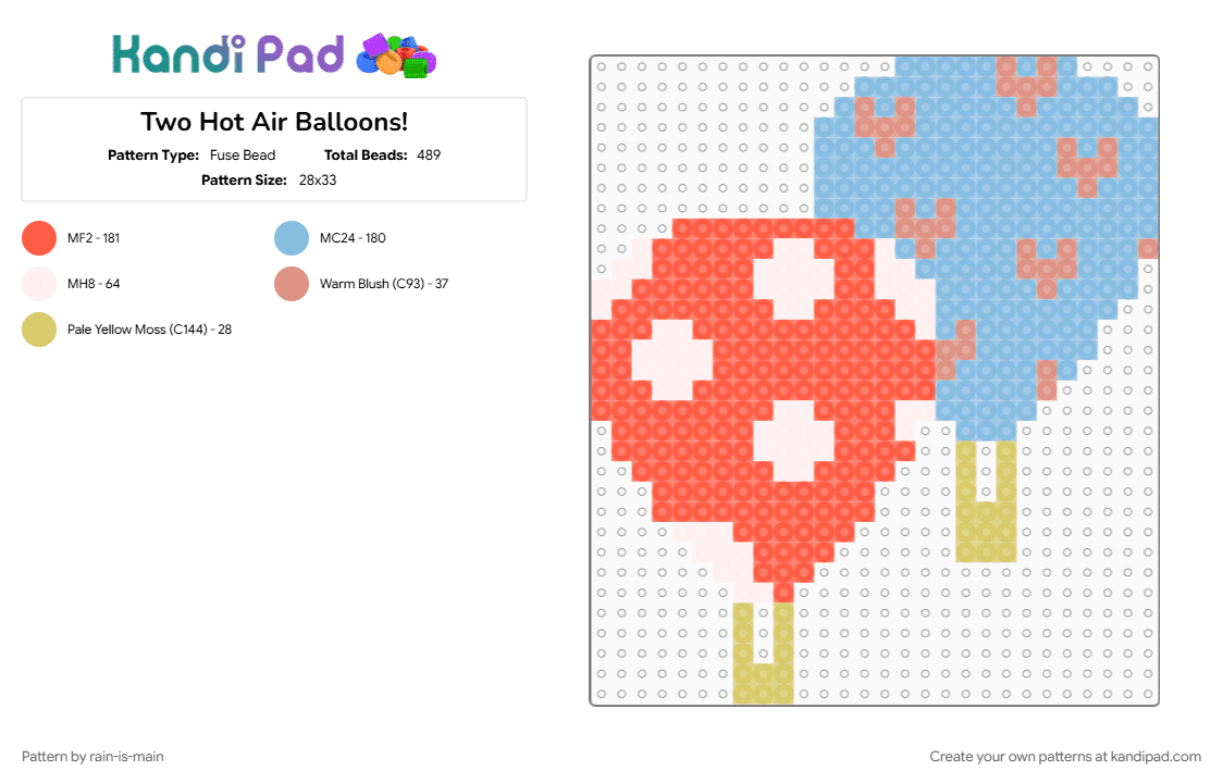 Two Hot Air Balloons! - Fuse Bead Pattern by rain-is-main on Kandi Pad - cotdhotairballoons, light blue, red