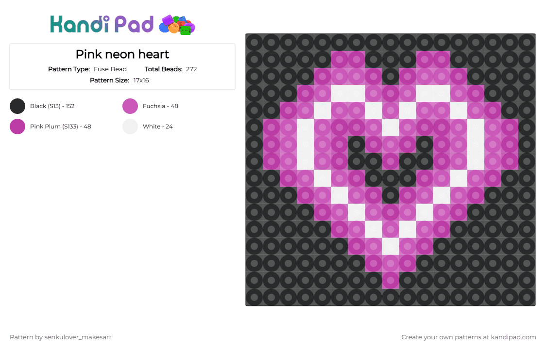 Pink neon heart - Fuse Bead Pattern by rain-is-main on Kandi Pad - pink