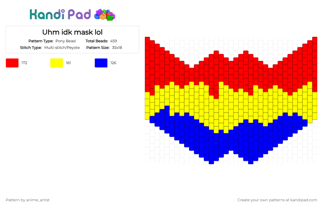 Uhm idk mask lol - Pony Bead Pattern by neruloves_kaito on Kandi Pad - yellow,red