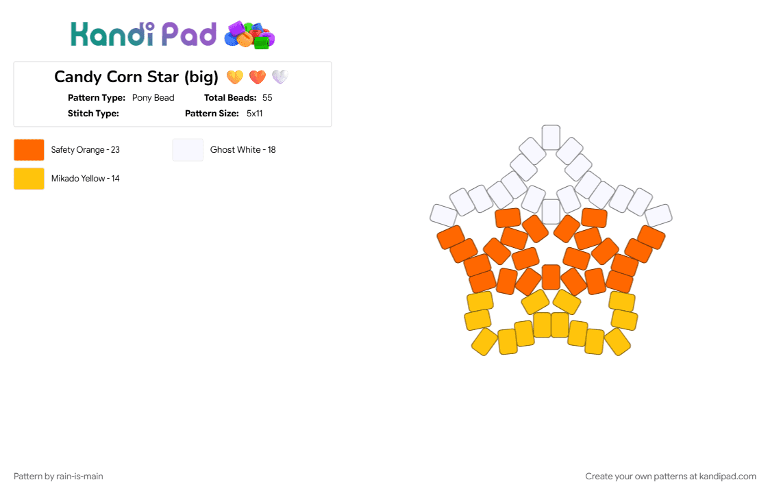 Candy Corn Star (big) 💛🧡🤍 - Pony Bead Pattern by rain-is-main on Kandi Pad - 