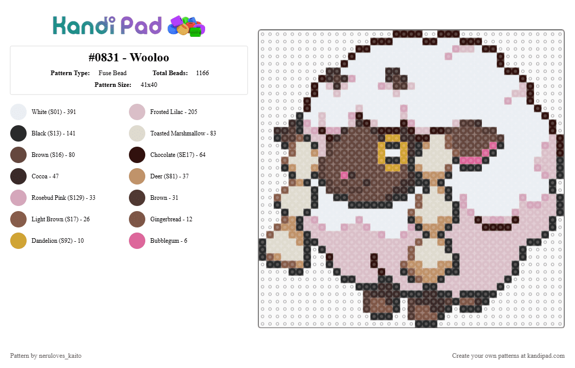 #0831 - Wooloo - Fuse Bead Pattern by rain-is-main on Kandi Pad - brown,beige