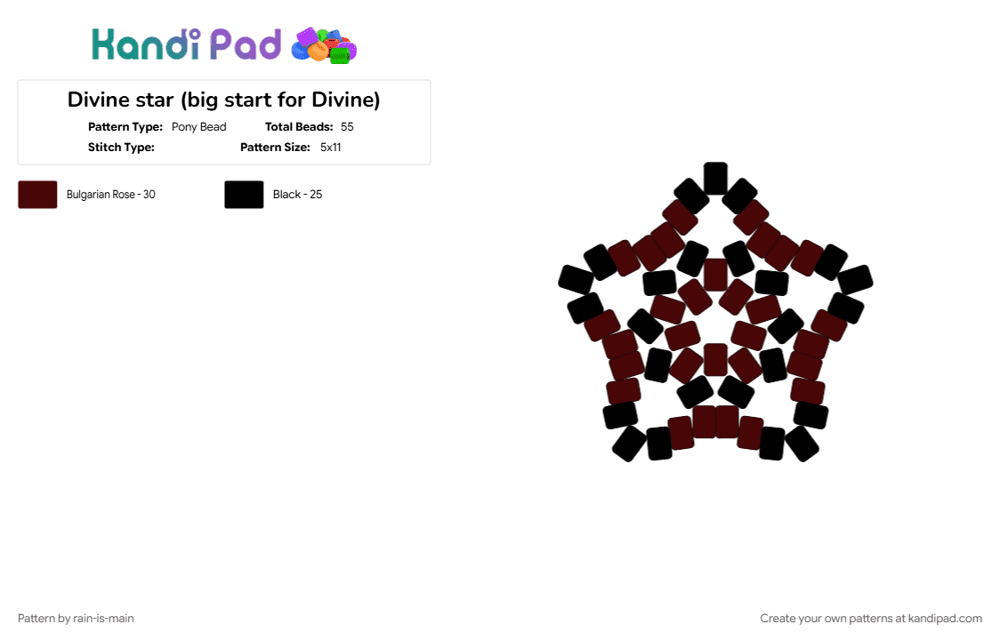 Divine star (big star for Divine) - Pony Bead Pattern by rain-is-main on Kandi Pad - black, brown, my system creations