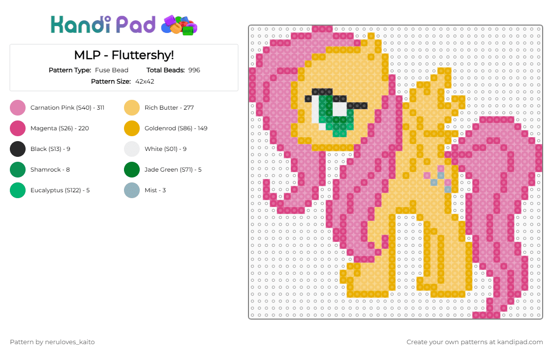 MLP - Fluttershy! - Fuse Bead Pattern by rain-is-main on Kandi Pad - pink,yellow