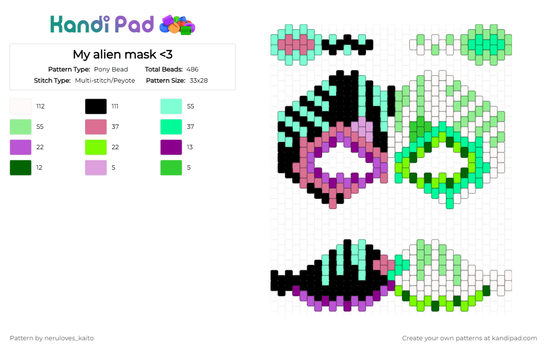 My alien mask - Pony Bead Pattern by rain-is-main on Kandi Pad - teal