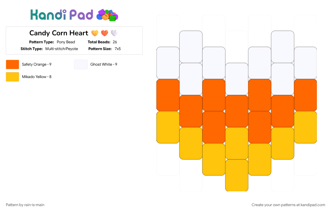 Candy Corn Heart 💛🧡🤍 - Pony Bead Pattern by rain-is-main on Kandi Pad - 