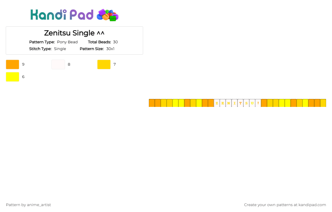 Zenitsu Single ^^ - Pony Bead Pattern by neruloves_kaito on Kandi Pad - orange,yellow