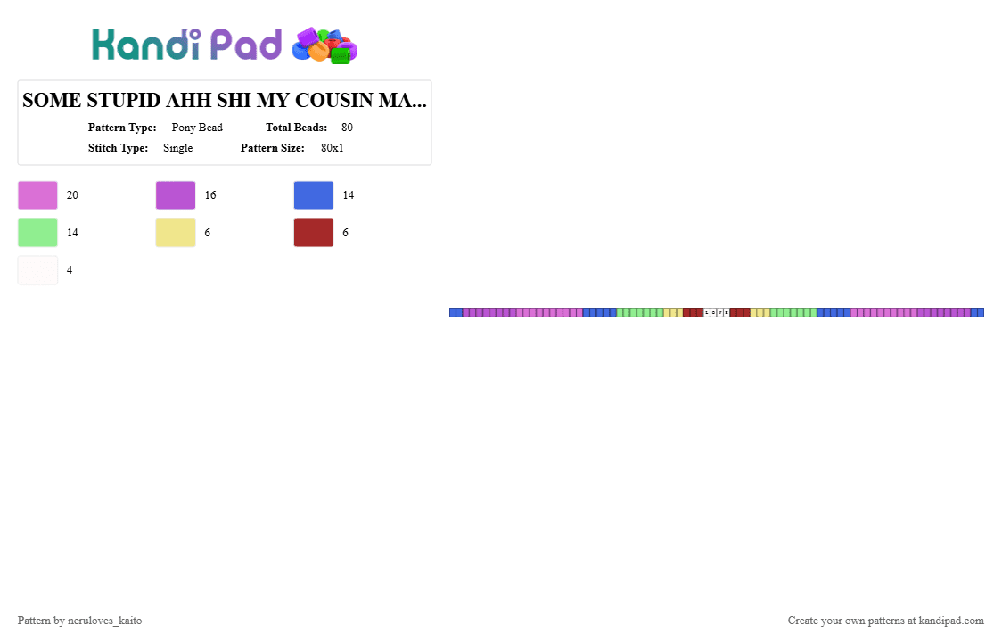 SOME STUPID AHH SHI MY COUSIN MADE AHAHHA - Pony Bead Pattern by neruloves_kaito on Kandi Pad - pink
