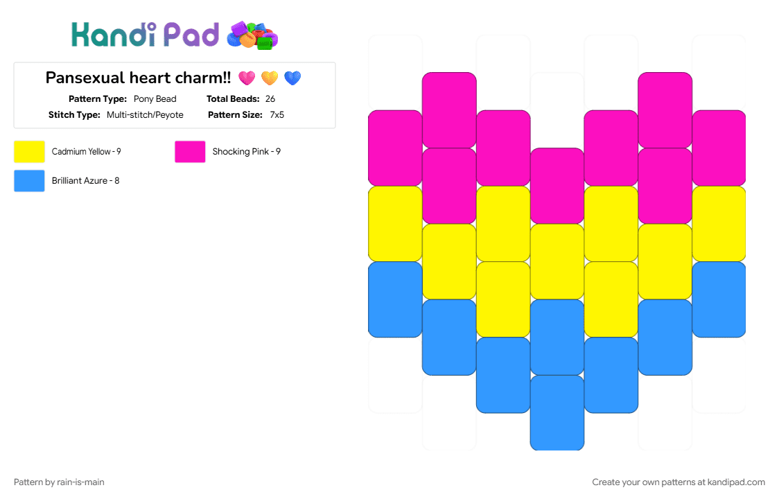 Pansexual heart charm!! 🩷💛💙 - Pony Bead Pattern by rain-is-main on Kandi Pad - 