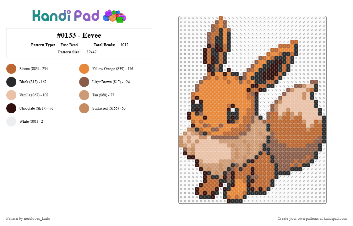 #0133 - Eevee - Fuse Bead Pattern by neruloves_kaito on Kandi Pad - tan