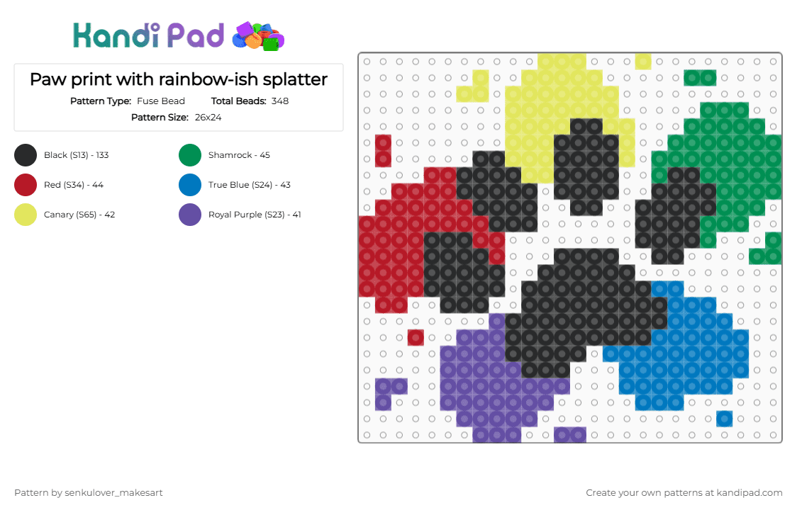 Paw print with rainbow-ish splatter - Fuse Bead Pattern by rain-is-main on Kandi Pad - yellow,blue,colorful