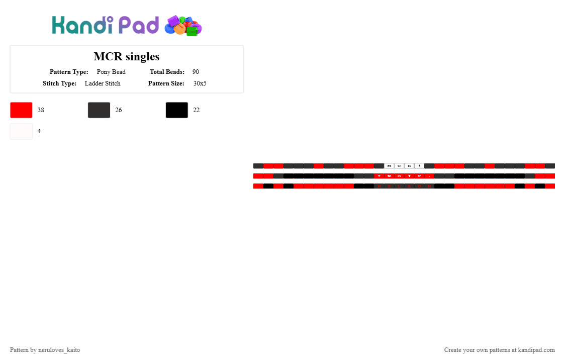 MCR singles (!!READ DESC!!) - Pony Bead Pattern by rain-is-main on Kandi Pad - red