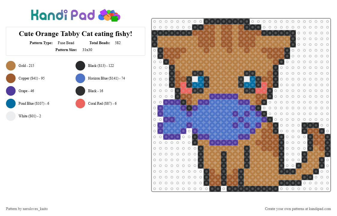 Cute Orange Tabby Cat eating fishy! - Fuse Bead Pattern by neruloves_kaito on Kandi Pad - tan