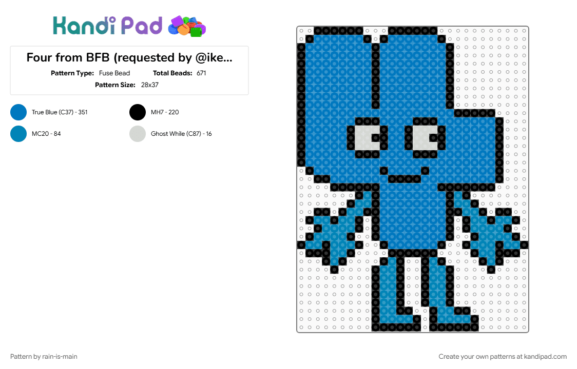 Four from BFB (requested by @ikeaalienkandikid) - Fuse Bead Pattern by rain-is-main on Kandi Pad - 
