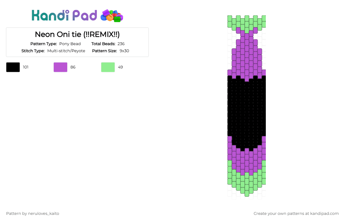 Neon Oni tie (!!REMIX!!) - Pony Bead Pattern by rain-is-main on Kandi Pad - teal,pink