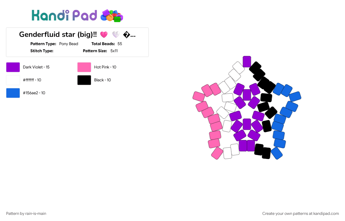 Genderfluid star (big)!! 🩷 🤍 💜 🖤 💙 - Pony Bead Pattern by rain-is-main on Kandi Pad - 