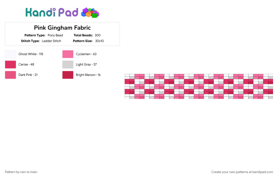 Pink Gingham Fabric - Pony Bead Pattern by rain-is-main on Kandi Pad - cotdfabric, gingham, ladderstitch, pink, red