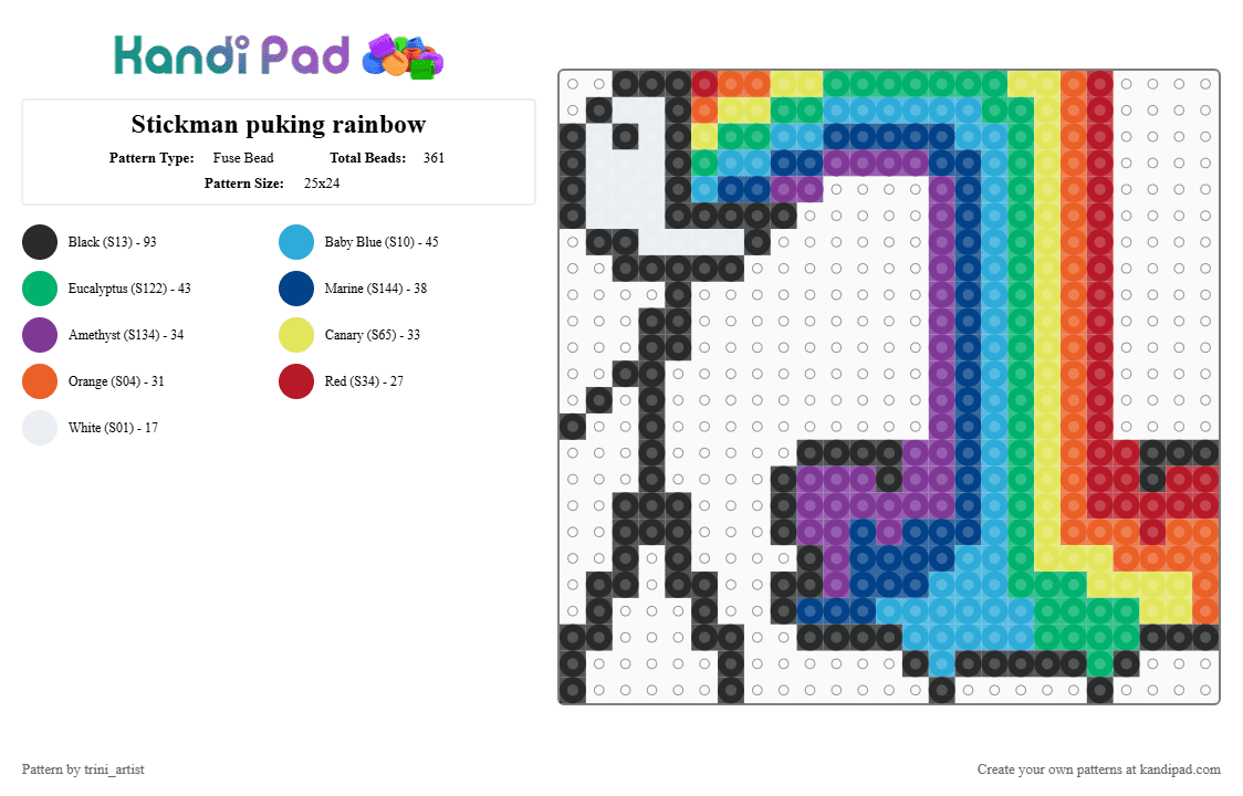 Stickman puking rainbow - Fuse Bead Pattern by neruloves_kaito on Kandi Pad - 
