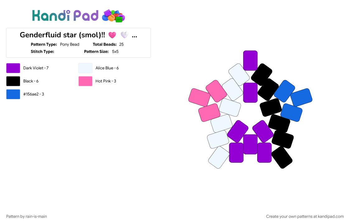 Genderfluid star (smol)!! 🩷 🤍 💜 🖤 💙 - Pony Bead Pattern by rain-is-main on Kandi Pad - 