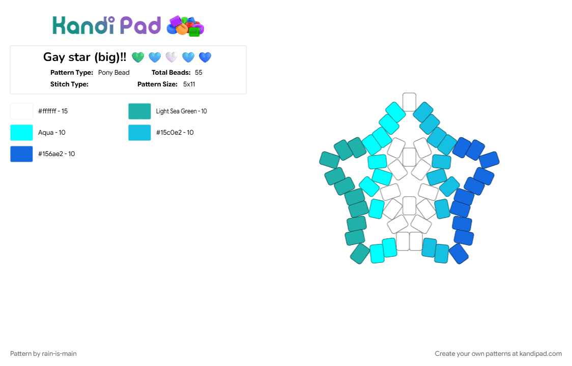Gay star (big)!! 💚🩵🤍🩵💙 - Pony Bead Pattern by rain-is-main on Kandi Pad - 