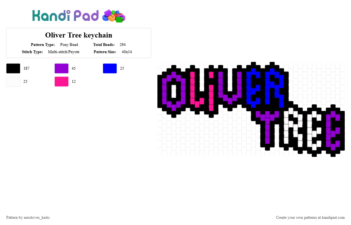 Oliver Tree keychain - Pony Bead Pattern by neruloves_kaito on Kandi Pad - black,purple