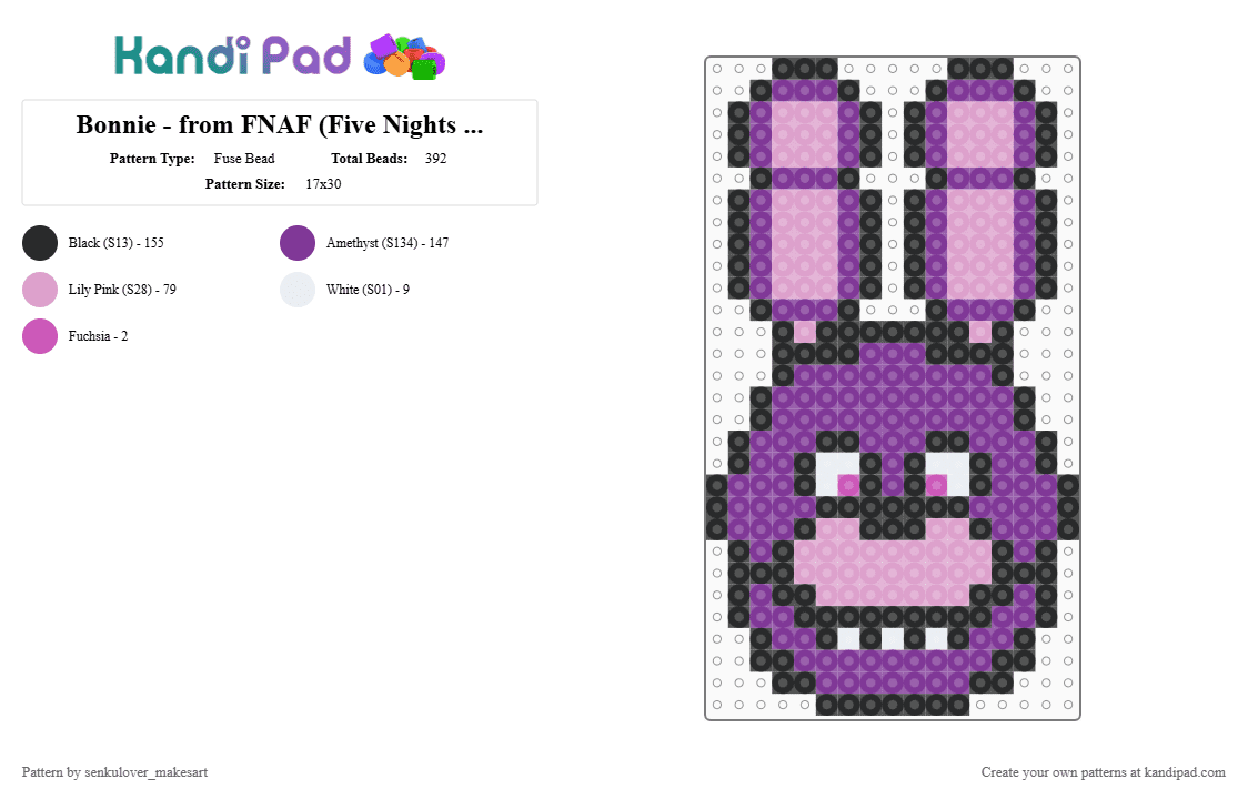 Bonnie - from FNAF (Five Nights At Freddy\'s) - Fuse Bead Pattern by neruloves_kaito on Kandi Pad - pink