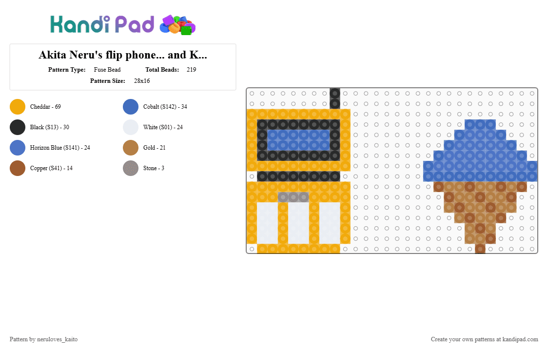 Akita Neru\'s flip phone... and KAITO\'s ice cream... (!!READ DESC!!) - Fuse Bead Pattern by rain-is-main on Kandi Pad - orange,blue