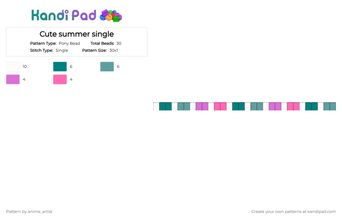 Cute summer single - Pony Bead Pattern by neruloves_kaito on Kandi Pad - teal,pink