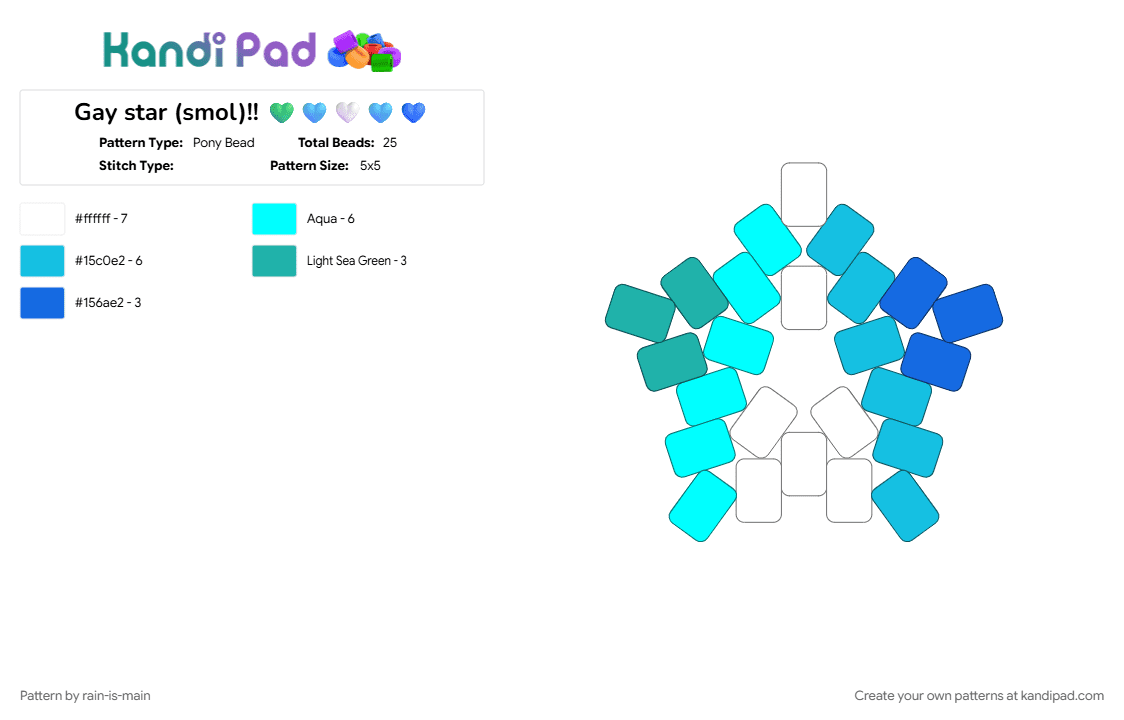 Gay star (smol)!! 💚🩵🤍🩵💙 - Pony Bead Pattern by rain-is-main on Kandi Pad - 