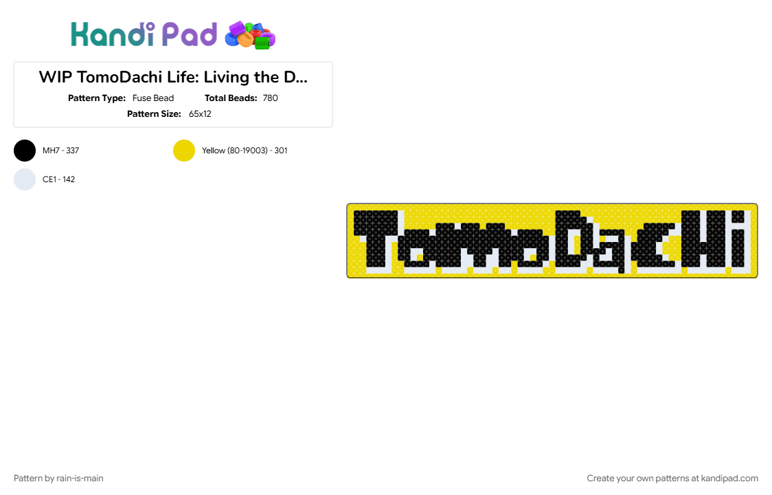 WIP TomoDachi Life: Living the Dream Logo (requested by @ilovehermessilly55) - Fuse Bead Pattern by rain-is-main on Kandi Pad - white, yellow