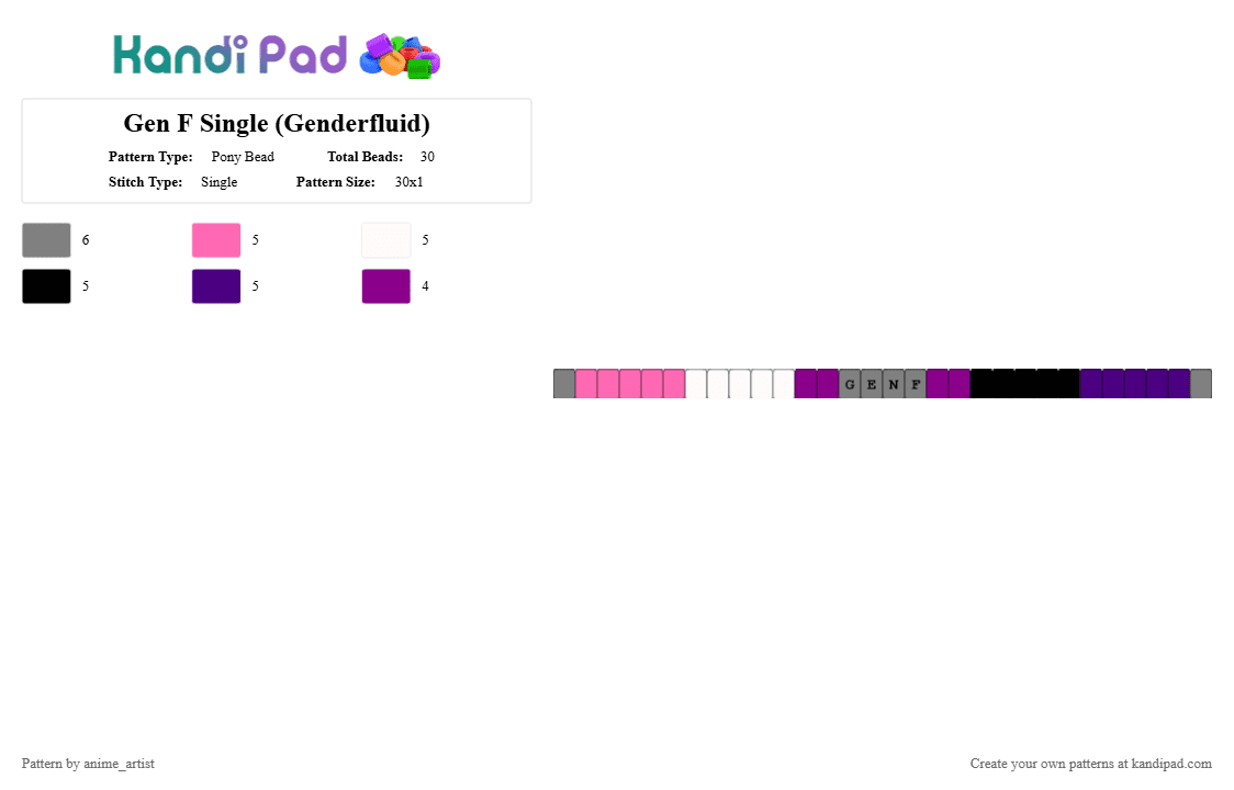 Gen F Single (Genderfluid) - Pony Bead Pattern by neruloves_kaito on Kandi Pad - pink