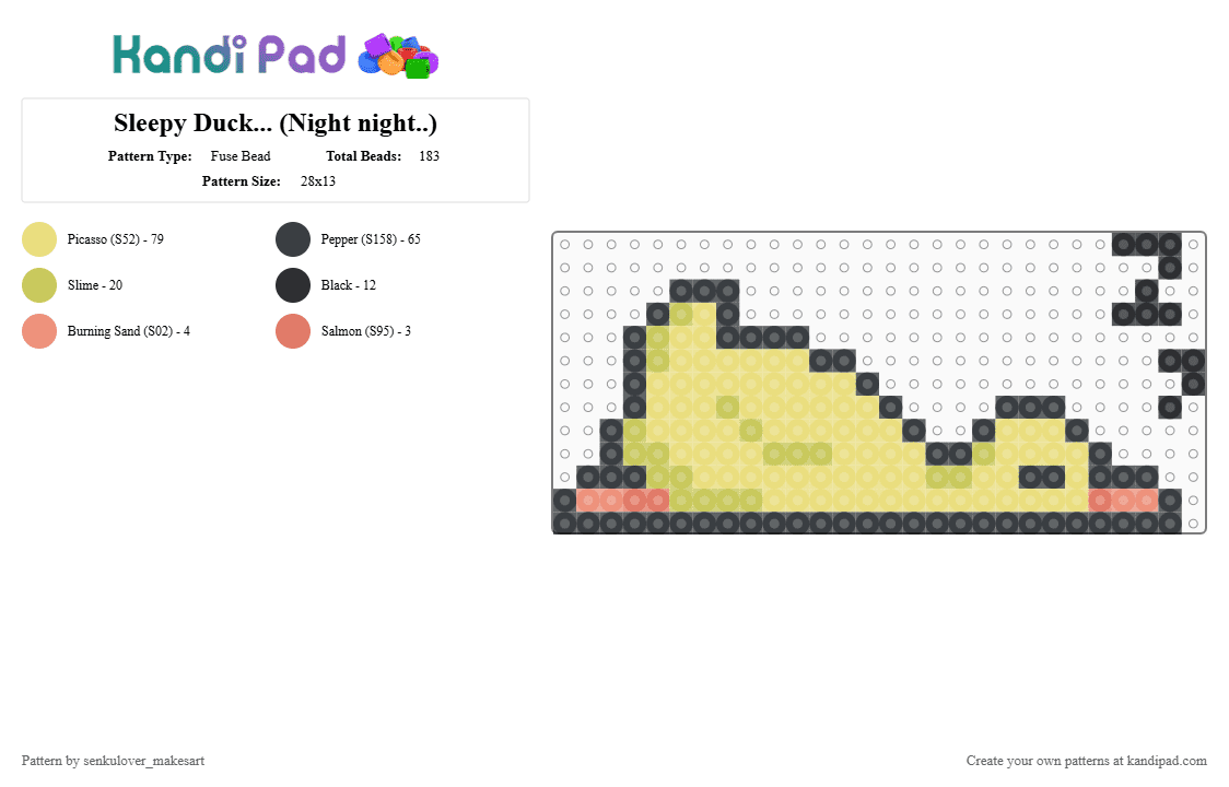 Sleepy Duck... (Night night..) - Fuse Bead Pattern by neruloves_kaito on Kandi Pad - yellow