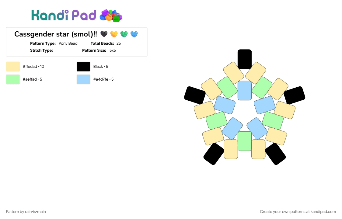 Cassgender star (smol)!! 🖤💛💚🩵 - Pony Bead Pattern by rain-is-main on Kandi Pad - 