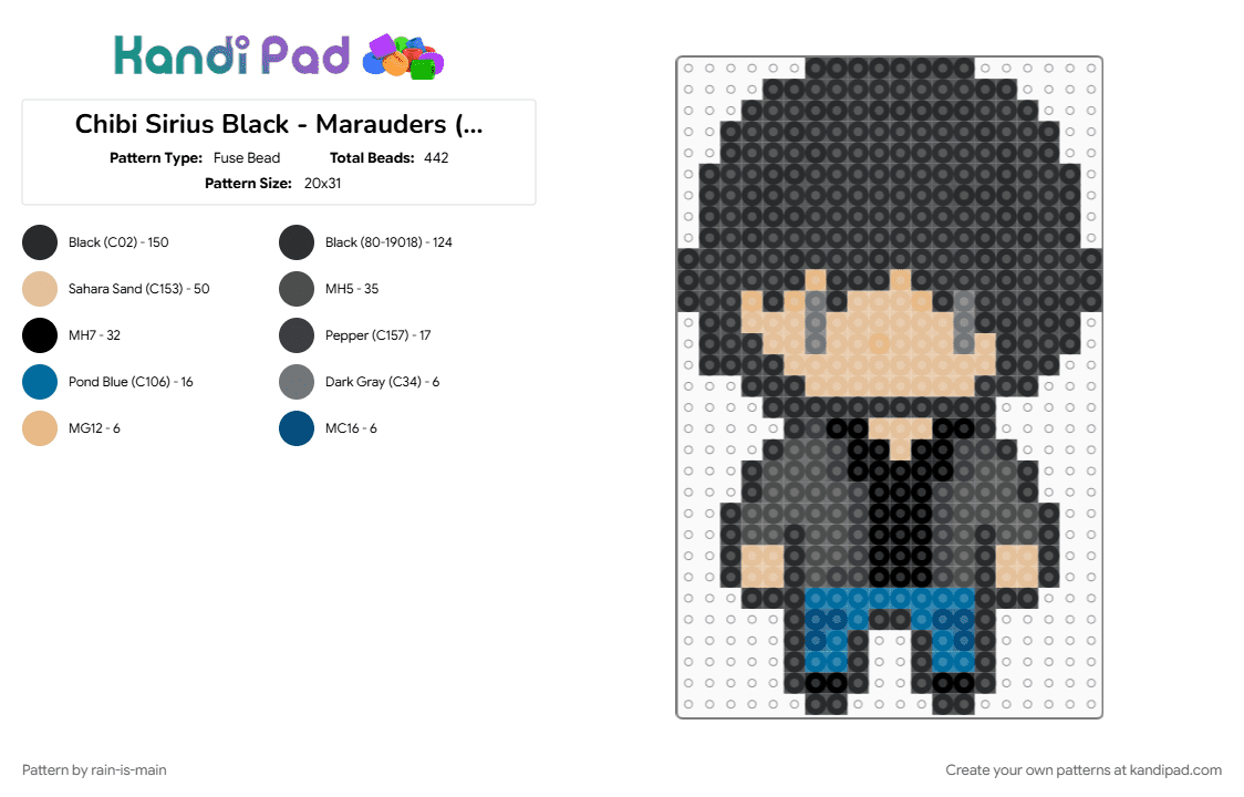 Chibi Sirius Black - Marauders (requested by @ilovehermessilly55) - Fuse Bead Pattern by rain-is-main on Kandi Pad - beige, black, gray