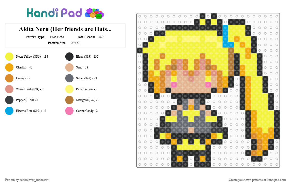 Akita Neru (Her friends are Hatsune Miku and Kasane Teto) [My personal fave] - Fuse Bead Pattern by rain-is-main on Kandi Pad - beige,orange,yellow