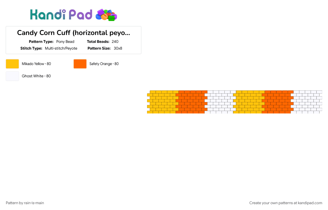 Candy Corn Cuff (horizontal peyote stitch) 💛🧡🤍 - Pony Bead Pattern by rain-is-main on Kandi Pad - 