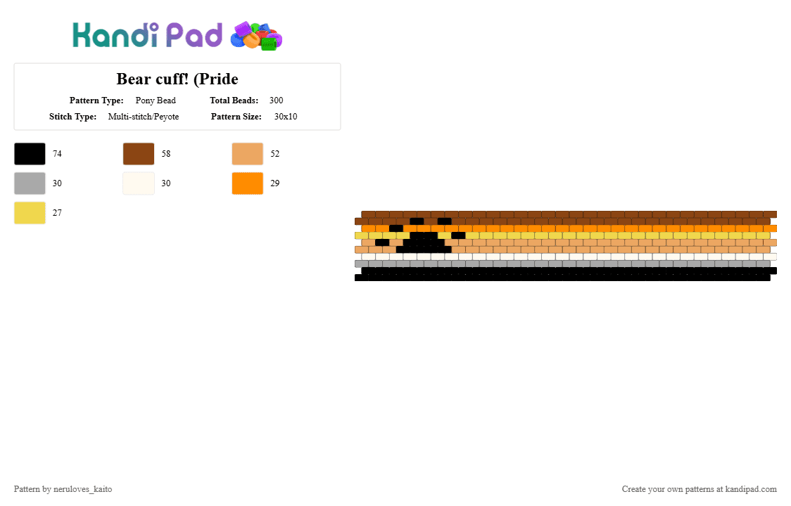 Bear cuff! (Pride) - Pony Bead Pattern by neruloves_kaito on Kandi Pad - red,orange
